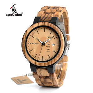 Antique Mens Zebra and Ebony Wood Watches with Date and Week Display