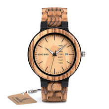 Antique Mens Zebra and Ebony Wood Watches with Date and Week Display