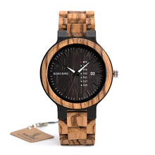 Antique Mens Zebra and Ebony Wood Watches with Date and Week Display